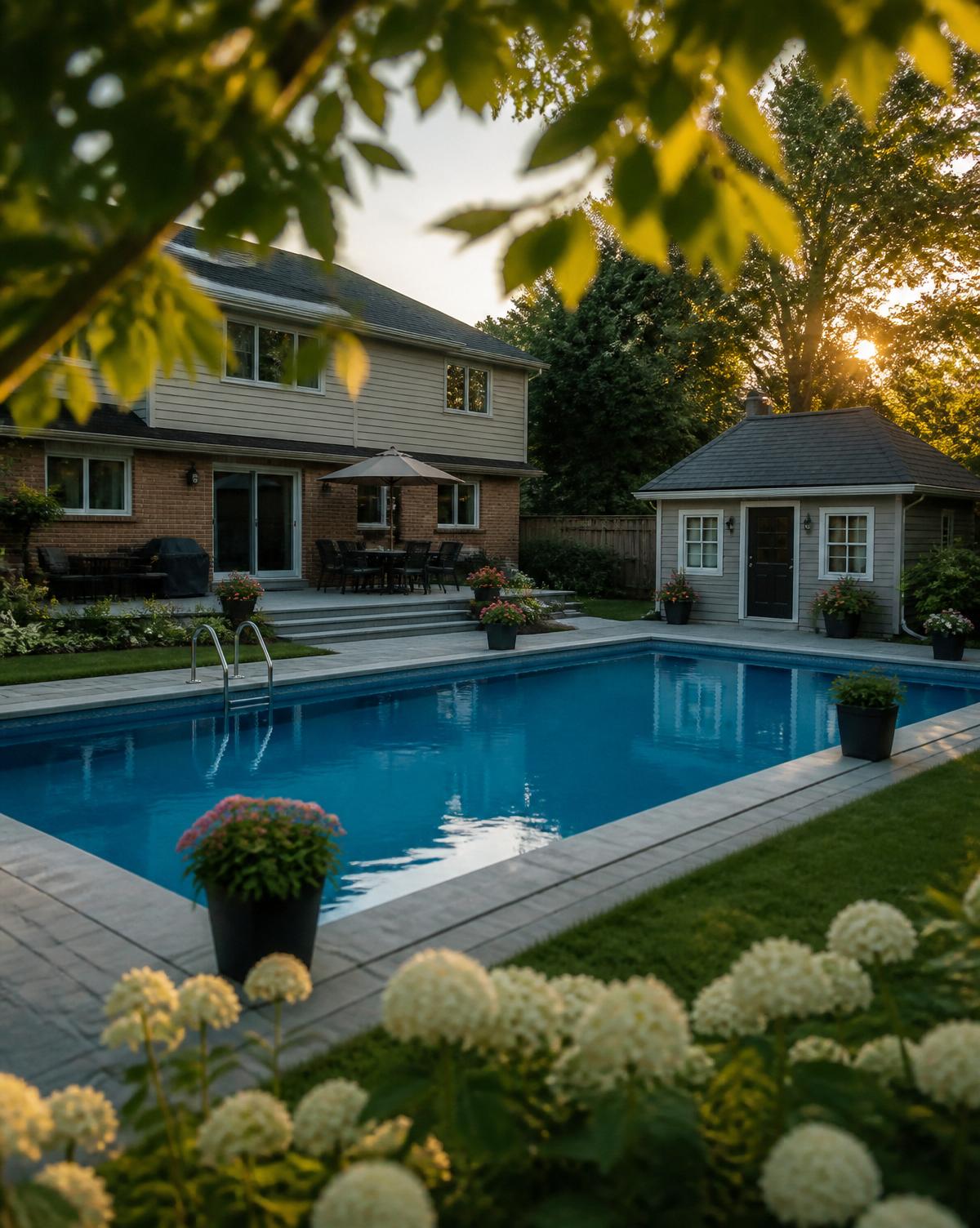 Home with pool and outbuilding